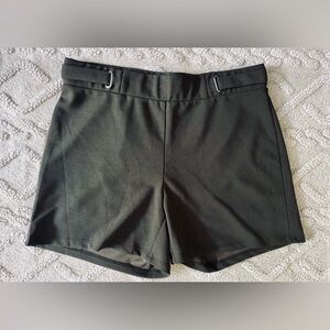 Women Olive Green Chic Dress Shorts - Pull On W/ Waist Strap Accents, Petite M